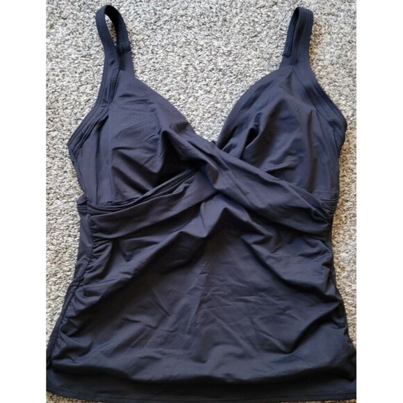 Lands' End Swim Top Black 14 DD Wrap Front Tankini (L) Solid Underwire S74 - Picture 3 of 5